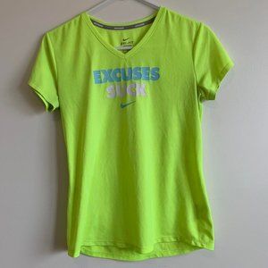 Nike Dri-Fit "Excuses Suck" Neon Short Sleeve Running Shirt, Size M